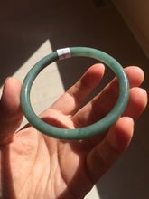 Load image into Gallery viewer, 55.5mm Certified Type A 100% Natural light green/blue/gray with black floating fowers Guatemala slim round cut Jadeite bangle BP215-(3790)
