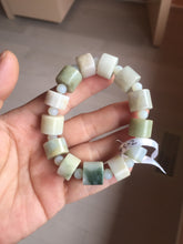 Load image into Gallery viewer, AllaboutjadeCanada.com only 54–58mm 100% Natural Type A light Green, yellow, purple, brown &amp; Gray Jadeite Cylinder Bead Bracelet PC245 add on item.
