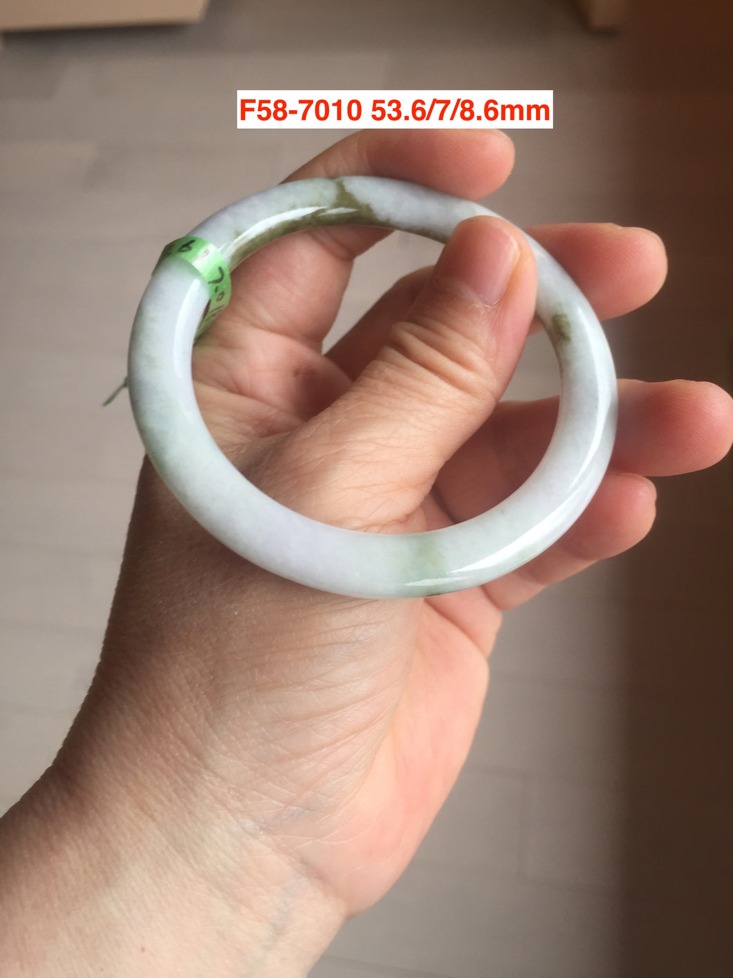 53.6mm 100% natural Type A brown green white flat round cut jadeite jade bangle F58-7010