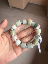 Load image into Gallery viewer, AllaboutjadeCanada.com only 54–58mm 100% Natural Type A light Green, yellow, purple, brown &amp; Gray Jadeite Cylinder Bead Bracelet PC245 add on item.
