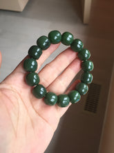 Load image into Gallery viewer, 14x13mm 100% Natural dark green/black/gray(碧玉) vintage style nephrite Jade bead bracelet HE109

