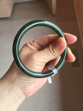 Load image into Gallery viewer, 60mm certified 100% Natural dark green/black round cut nephrite (碧玉) bangle HN68-0135
