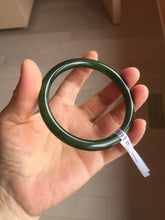 Load image into Gallery viewer, 60mm certified 100% Natural dark green/black round cut nephrite (碧玉) bangle HN68-0135
