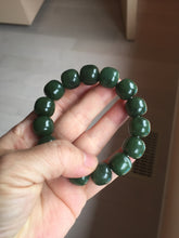 Load image into Gallery viewer, 14x13mm 100% Natural dark green/black/gray(碧玉) vintage style nephrite Jade bead bracelet HE109
