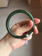 Load image into Gallery viewer, 60mm certified 100% Natural dark green/black round cut nephrite (碧玉) bangle HN68-0135
