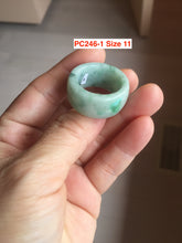 Load image into Gallery viewer, Size 10 3/4 100% natural type A sunny green light green white broad jadeite jade band ring thumb ring PC246-1
