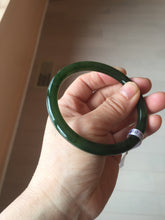 Load image into Gallery viewer, 60mm certified 100% Natural dark green/black round cut nephrite (碧玉) bangle HN68-0135
