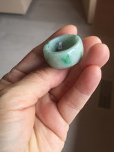 Load image into Gallery viewer, Size 10 3/4 100% natural type A sunny green light green white broad jadeite jade band ring thumb ring PC246-1
