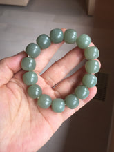 Load image into Gallery viewer, 14x13mm 100% Natural light green/gray vintage style nephrite Jade bead bracelet HE108
