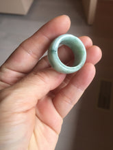 Load image into Gallery viewer, Size 10 3/4 100% natural type A sunny green light green white broad jadeite jade band ring thumb ring PC246-1
