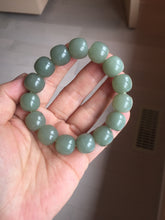 Load image into Gallery viewer, 14x13mm 100% Natural light green/gray vintage style nephrite Jade bead bracelet HE108
