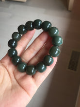 Load image into Gallery viewer, 14x13mm 100% Natural dark green/black/gray vintage style nephrite Jade bead bracelet HE107
