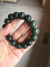 Load image into Gallery viewer, 14x13mm 100% Natural dark green/black/gray vintage style nephrite Jade bead bracelet HE107
