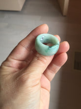 Load image into Gallery viewer, Size 10 3/4 100% natural type A sunny green light green white broad jadeite jade band ring thumb ring PC246-2
