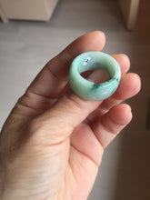 Load image into Gallery viewer, Size 10 3/4 100% natural type A sunny green light green white broad jadeite jade band ring thumb ring PC246-2
