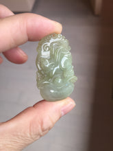 Load image into Gallery viewer, Type A 100% Natural  Light Green gray (淡油冰)Jadeite Jade bunny rabbit Pendant PC232
