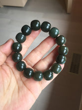 Load image into Gallery viewer, 14x13mm 100% Natural dark green/black/gray vintage style nephrite Jade bead bracelet HE107
