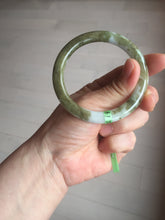 Load image into Gallery viewer, 53.6mm 100% natural Type A brown green white flat round cut jadeite jade bangle F58-7010
