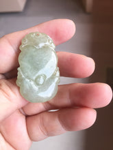 Load image into Gallery viewer, Type A 100% Natural  Light Green gray (淡油冰)Jadeite Jade bunny rabbit Pendant PC232
