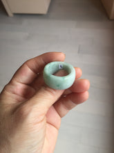 Load image into Gallery viewer, Size 12 100% natural type A sunny green light green white broad jadeite jade band ring thumb ring PC246-3
