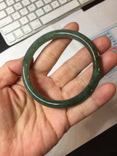 Load image into Gallery viewer, 57.4mm Certified 100% natural Type A oily dark green/ gray/brown (老油青) slim round cut jadeite jade bangle PB319-0599
