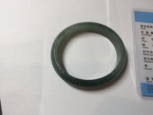 Load image into Gallery viewer, 50mm Certified Type A 100% Natural Oily Dark Green Gray Black with Flying Snow Oval Jadeite Jade Bangle PC204-7683
