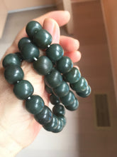 Load image into Gallery viewer, 100% Natural 14x12.3mm dark green/gray/brown/black vintage style nephrite Jade bead bracelet HE50
