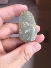 Load image into Gallery viewer, Type A 100% Natural  Light Green gray (淡油冰)Jadeite Jade Fortune/Wealth Success Mouse Pendant PC235
