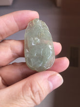 Load image into Gallery viewer, Type A 100% Natural  Light Green gray (淡油冰)Jadeite Jade Fortune/Wealth Success Mouse Pendant PC235
