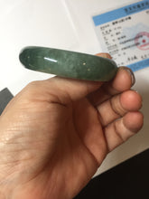Load image into Gallery viewer, 50mm Certified Type A 100% Natural Oily Dark Green Gray Black with Flying Snow Oval Jadeite Jade Bangle PC204-7683
