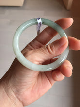 Load image into Gallery viewer, 54mm certified Type A 100% Natural white oily light green gray( 淡油青) slim round cut Jadeite Jade bangle PB254-3708
