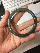 Load image into Gallery viewer, 57.4mm Certified 100% natural Type A oily dark green/ gray/brown (老油青) slim round cut jadeite jade bangle PB319-0599
