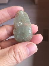 Load image into Gallery viewer, Type A 100% Natural  Light Green gray (淡油冰)Jadeite Jade Fortune/Wealth Success Mouse Pendant PC235
