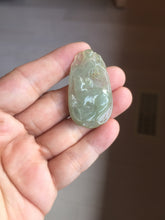 Load image into Gallery viewer, Type A 100% Natural  Light Green gray (淡油冰)Jadeite Jade Fortune/Wealth Success Mouse Pendant PC235
