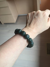 Load image into Gallery viewer, 100% Natural 14x12.3mm dark green/gray/brown/black vintage style nephrite Jade bead bracelet HE50
