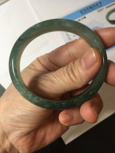 Load image into Gallery viewer, 50mm Certified Type A 100% Natural Oily Dark Green Gray Black with Flying Snow Oval Jadeite Jade Bangle PC204-7683
