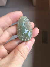 Load image into Gallery viewer, Type A 100% Natural  Light Green gray (淡油冰)Jadeite Jade Loyalty Protection Fortune Dog Pendant  PC236
