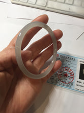 Load image into Gallery viewer, 59mm Certified 100% Natural icy light gray white(灰冰) slim round cut nephrite jade bangle HN73-9136
