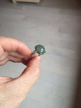 Load image into Gallery viewer, 100% natural type A dark green gray four-prong jadeite jade ring PC6
