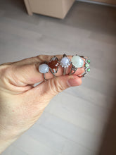 Load image into Gallery viewer, 100% natural type A icy watery light green sunny green brown red clear four-prong jadeite jade ring group PC9
