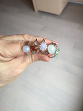 Load image into Gallery viewer, 100% natural type A icy watery light green sunny green brown red clear four-prong jadeite jade ring group PC9
