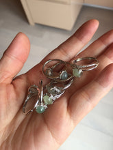 Load image into Gallery viewer, 100% natural type A icy watery light green white clear four-prong jadeite jade ring group PC8
