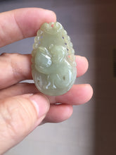 Load image into Gallery viewer, Type A 100% Natural Light Green-Gray (淡油冰) Jadeite Jade Monkey with Longevity Peach (寿桃) Pendant – Wisdom, Courage &amp; Longevity PC240
