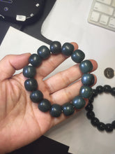 Load image into Gallery viewer, 100% Natural 14x12.3mm dark green/gray/brown/black vintage style nephrite Jade bead bracelet HE50
