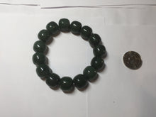 Load image into Gallery viewer, 14x13mm 100% Natural dark green/black/gray(碧玉) vintage style nephrite Jade bead bracelet HE106
