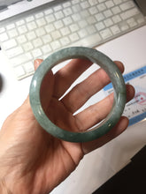 Load image into Gallery viewer, 58.2mm certified type A 100% Natural oily dark green gray black with flying snow Jadeite jade bangle PC206-7680
