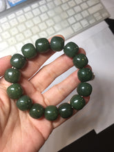 Load image into Gallery viewer, 14x13mm 100% Natural dark green/black/gray(碧玉) vintage style nephrite Jade bead bracelet HE106
