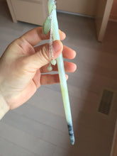 Load image into Gallery viewer, 19.5 cm 100% Natural Light green  yellow gray black Bamboo-Style Xiu Jade (Serpentine) Hairpin with bead Hanging Ornament AW47
