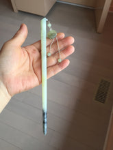 Load image into Gallery viewer, 19.5 cm 100% Natural Light green  yellow gray black Bamboo-Style Xiu Jade (Serpentine) Hairpin with bead Hanging Ornament AW47
