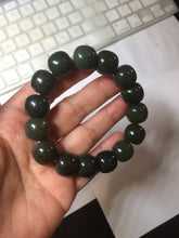 Load image into Gallery viewer, 14x13mm 100% Natural dark green/black/gray vintage style nephrite Jade bead bracelet HE107
